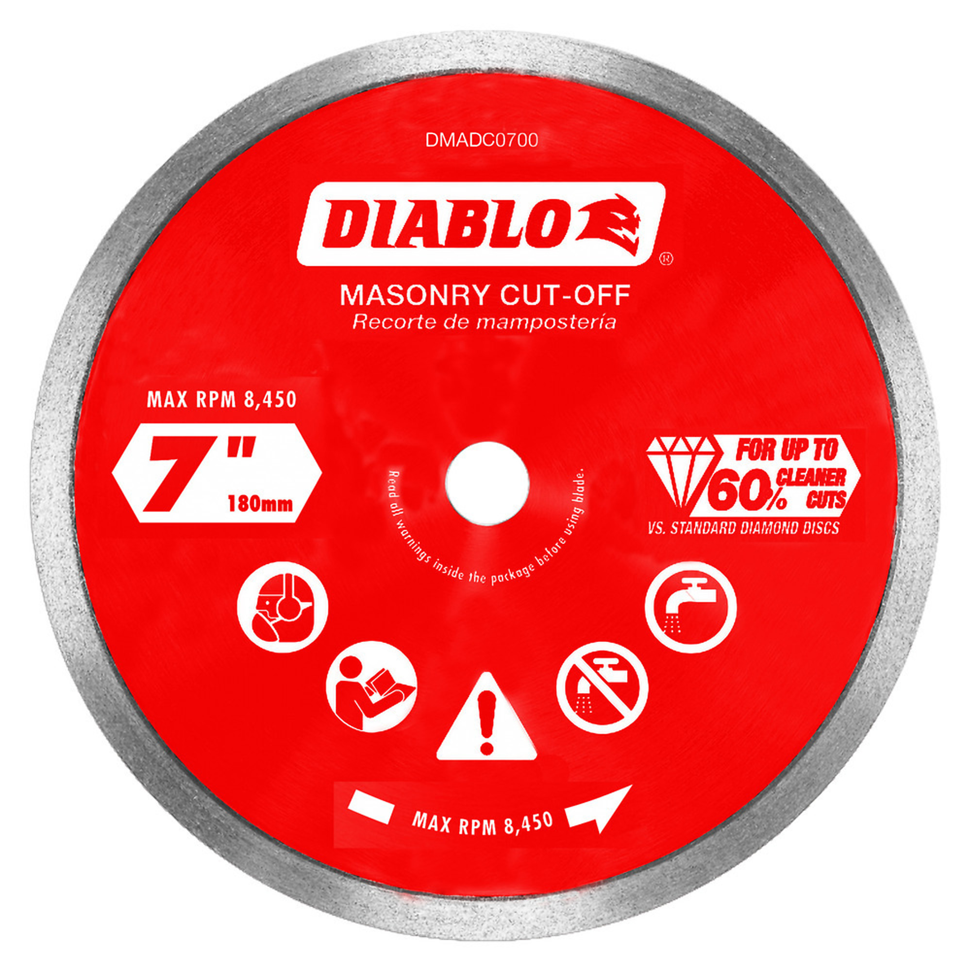 Diablo Tools, 7in. Diamond Continuous Rim Masonry Cut-Off Disc, Blade Diameter 7 in, Model# DMADC0700